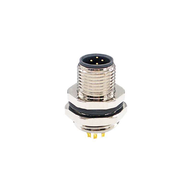 M12 4pins A code male straight rear panel mount connector M16 thread,unshielded,solder,brass with nickel plated shell